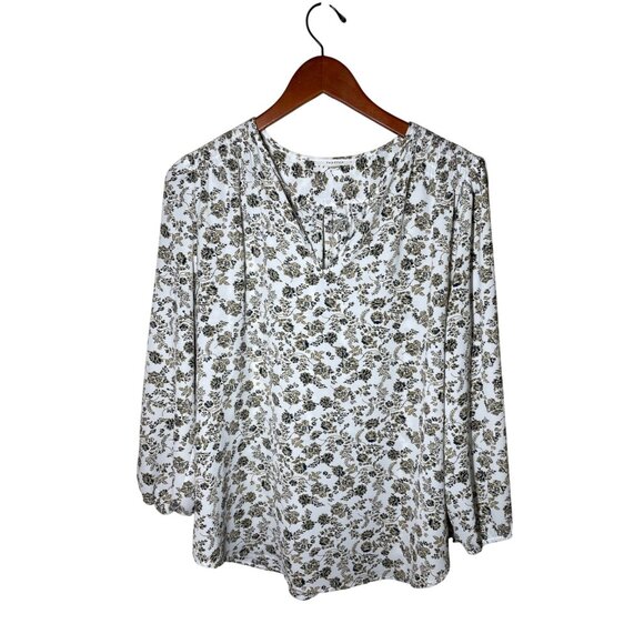 Fun2Fun Women's Floral Print Blouse L Career Work Top Casual Summer Cottage - Picture 1 of 9
